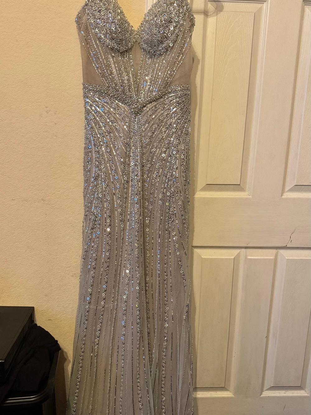 Silver Embellished Evening Gown - Sparkling Formal Dress